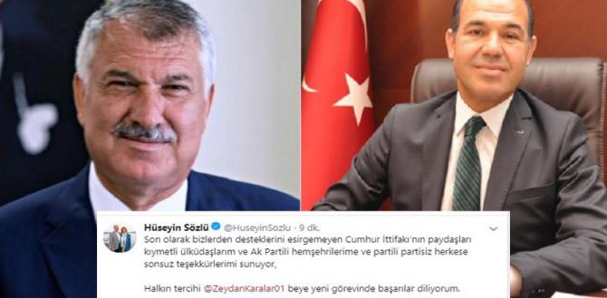 MHP’li Hüseyin Sözlü’den CHP’li Zeydan Karalar’a tebrik